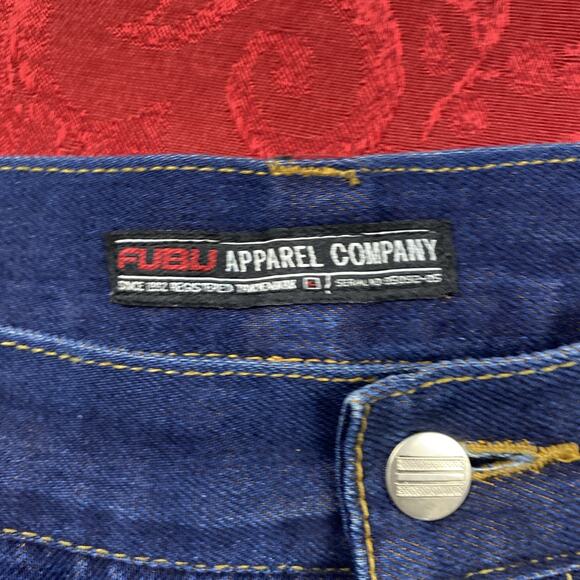 Vintage Y2k FUBU Baggy Jeans Mens 40x34 Blue Raw Denim Skater Wide Leg - Picture 3 of 14